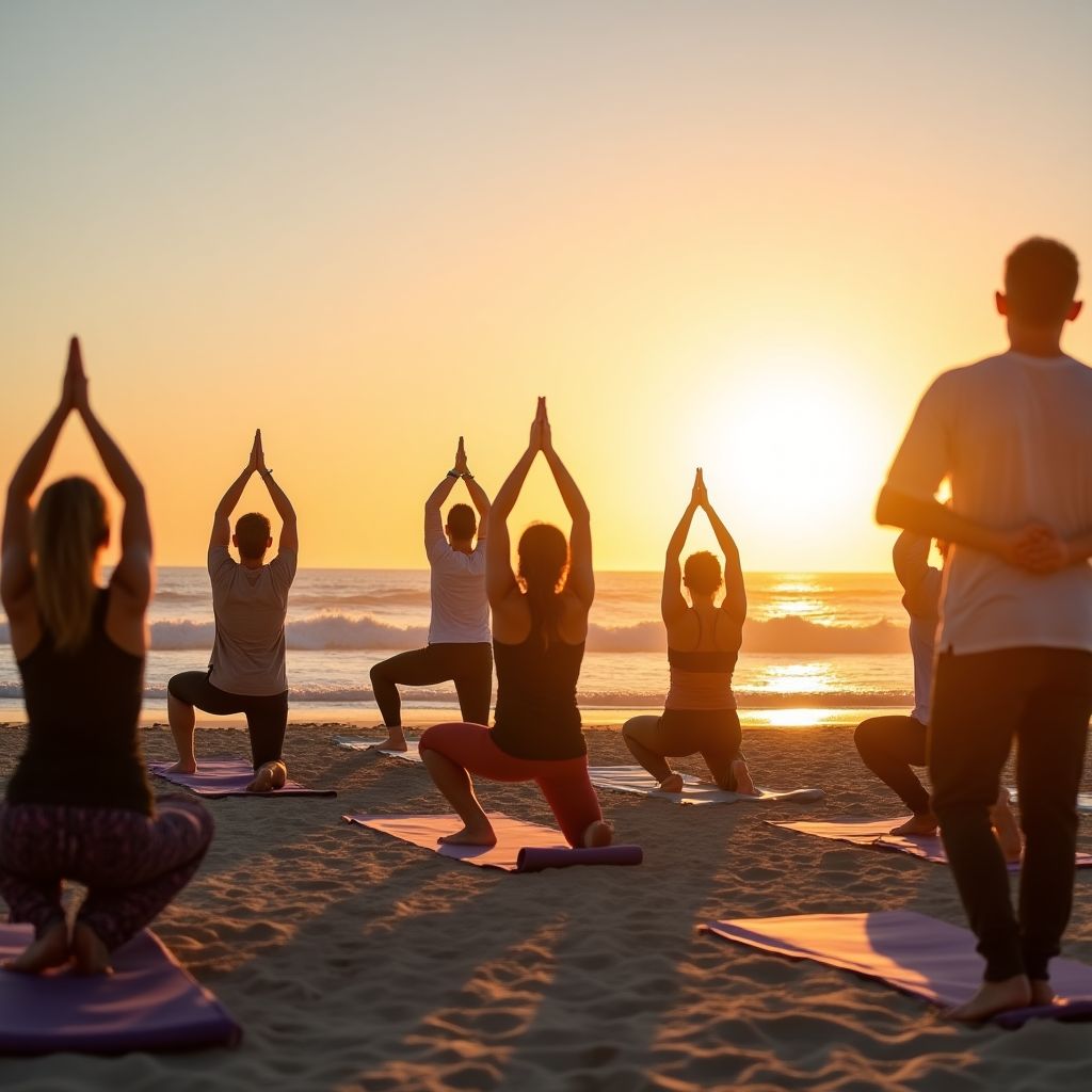 Beach yoga session at sunrise