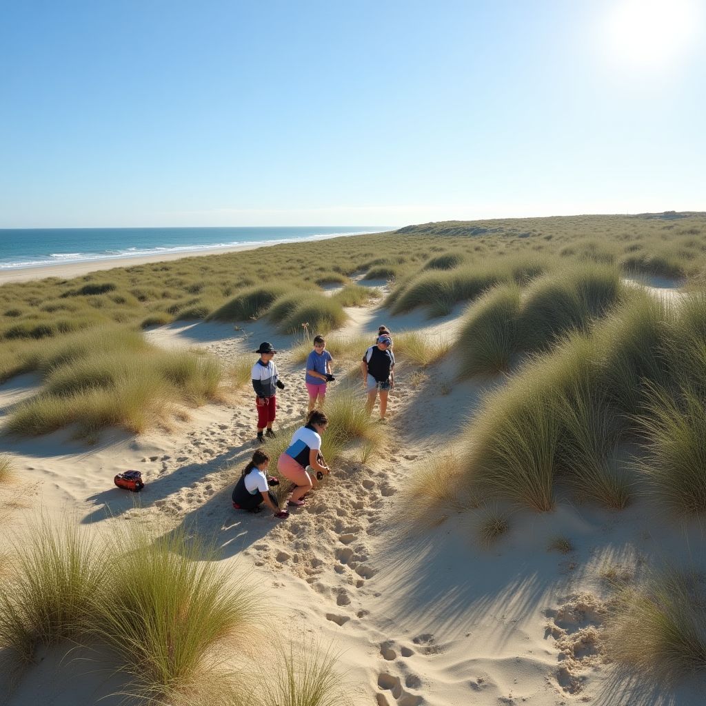 Volunteers planting native species for dune restoration